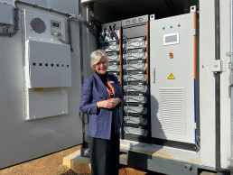 Dr Haines at the community battery launch in Yackandandah last month - the kind of project that the Local Power Plan could replicate all over the country.